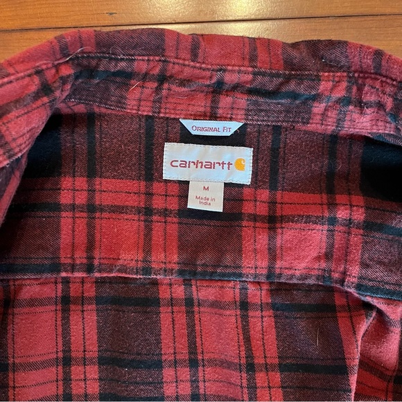 Carhartt Men’s Original Fit Flannel Red Plaid Button Down shirt M - Picture 3 of 9